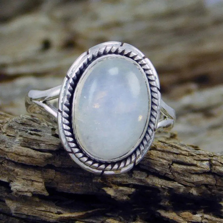 Bague femme rétro géométrique en pierre de lune pour femme - BMYANY