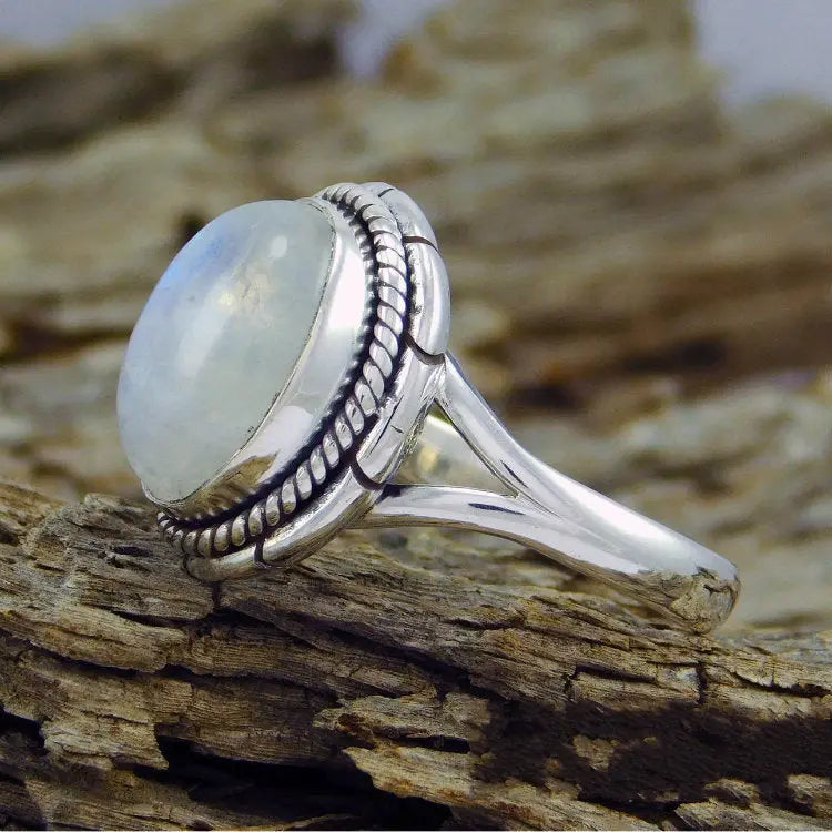 Bague femme rétro géométrique en pierre de lune pour femme - BMYANY
