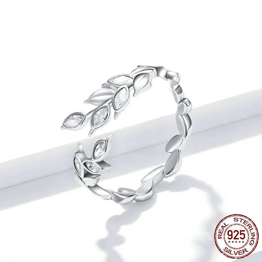 Bague ouverte en argent sterling S925 avec blé brillant - BMYANY