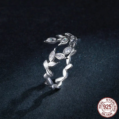 Bague ouverte en argent sterling S925 avec blé brillant - BMYANY