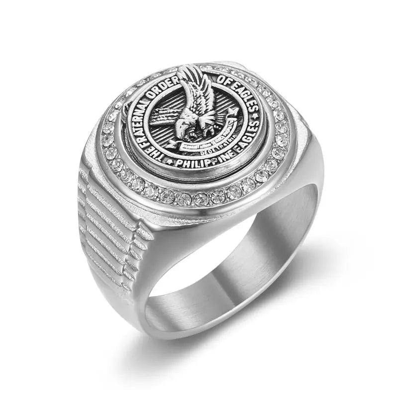 Bague pour homme en acier inoxydable avec motif d'aigle dominateur - BMYANY