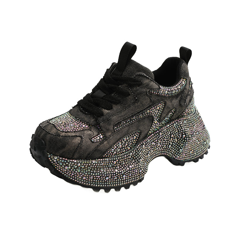 Baskets Plateforme Femme Paillettes Diamant Violet Daim Luxe - BMYANY