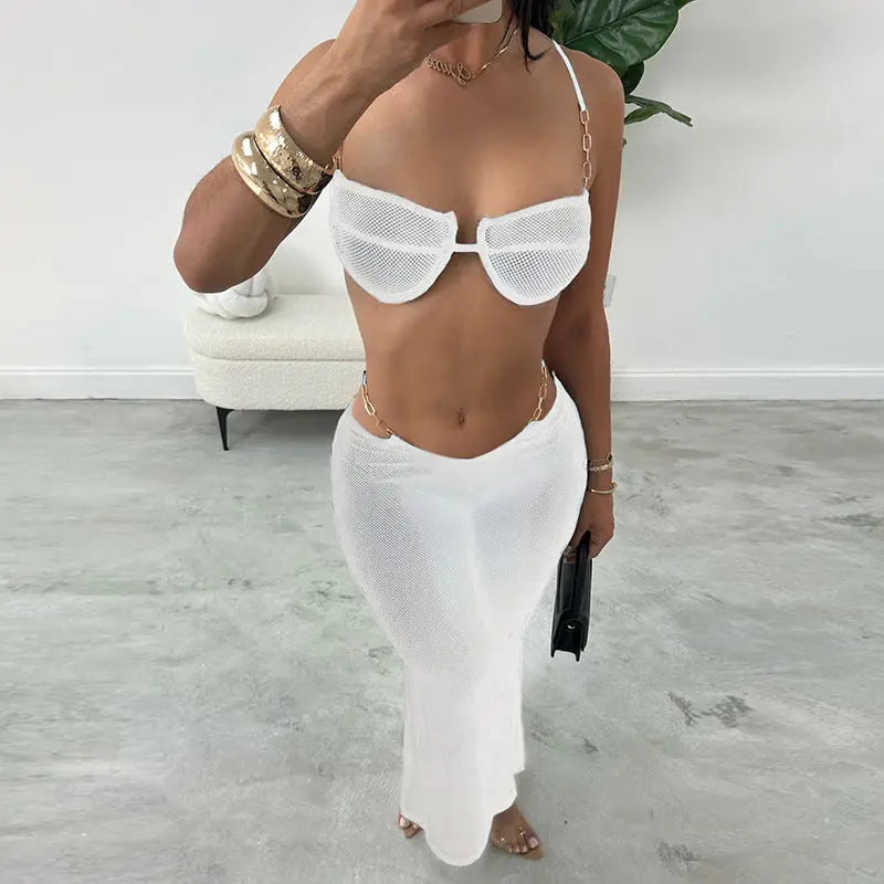 Bikini Femme 3 Pièces avec Jupe Semi-Transparente - Maillot de Bain - BMYANY