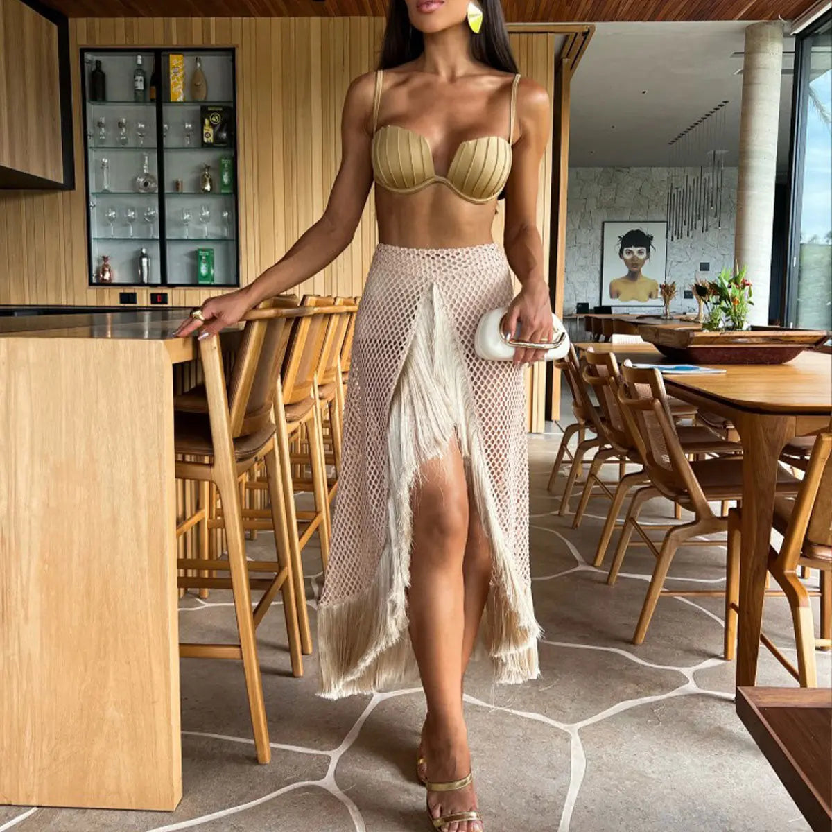 Bikini Femme 3 Pièces avec Jupe Tulle à Pompons - Ensemble Glamour - BMYANY