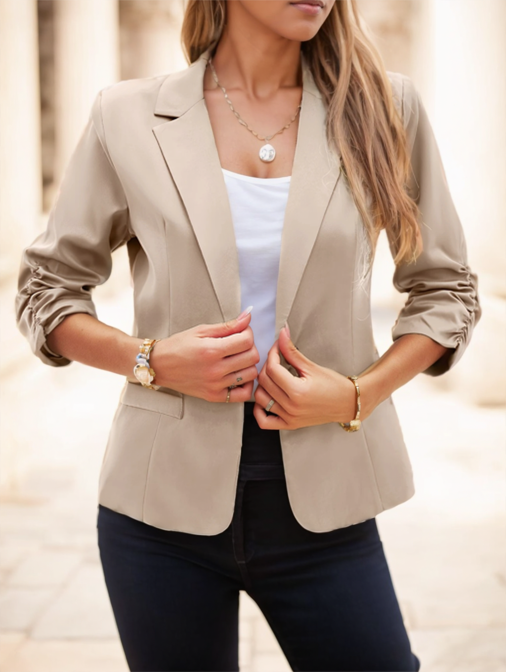 Blazer Femme Casual Manches 3/4 - Polyester Lavable Machine - BMYANY