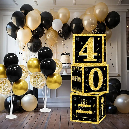 Boîtes Décoratives Anniversaire 40 Ans Noir et Or - Set de 3 - BMYANY