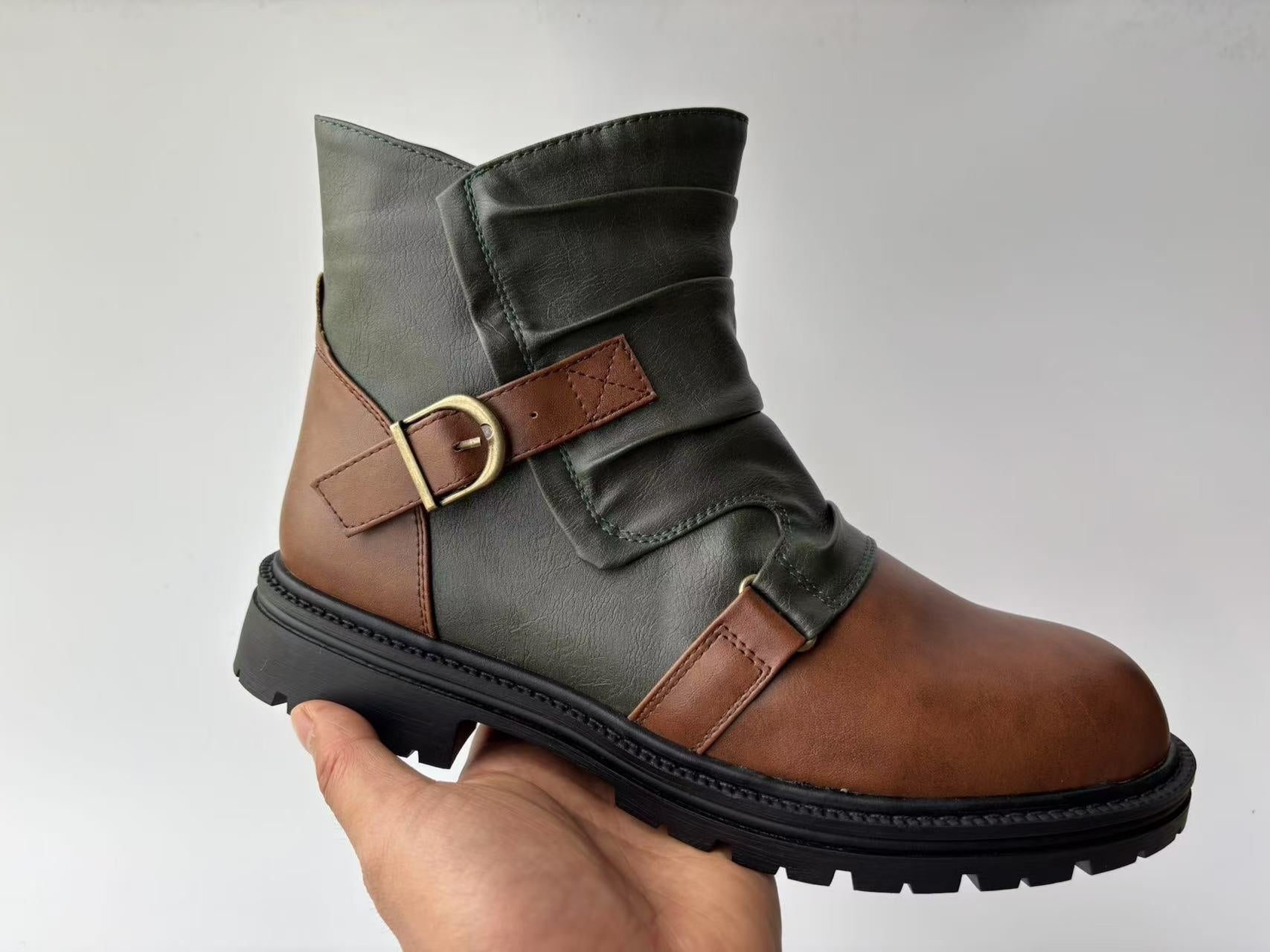 Bottes Montantes Homme Talon Carré Grande Taille Hiver Marron Coutures - BMYANY