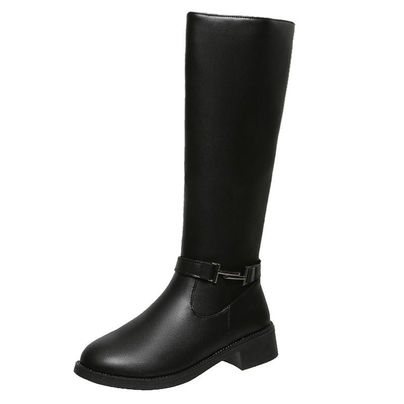 Bottes hautes cavalières talon épais bout rond hiver femme - BMYANY