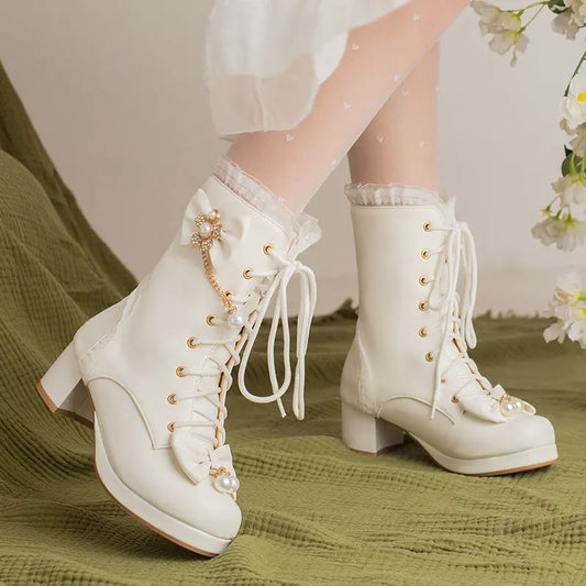Bottines Fillette Nœud Talon Épais Style Lolita - BMYANY