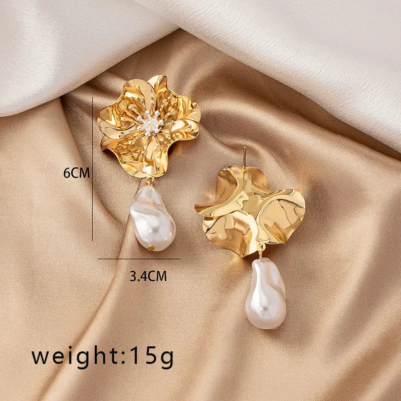 Boucles d’Oreilles Fleur Perle Style Sculptée Présence - BMYANY