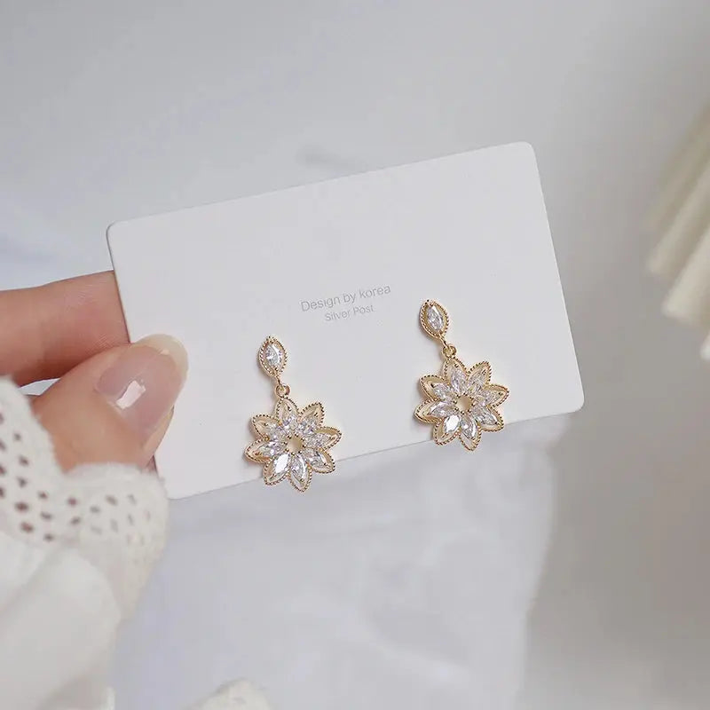 Boucles d'Oreilles Or 14K Fleur Zirconia AAA - Bijou Luxe Femme Mariage - BMYANY