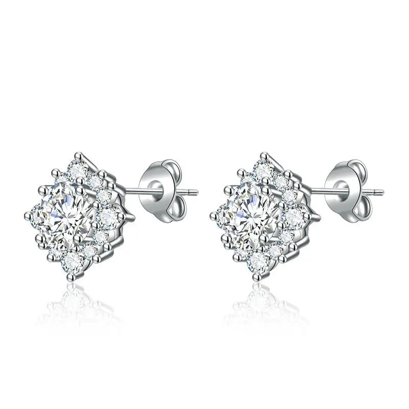 Boucles d'Oreilles Puces Fleur Simple Moissanite Argent Sterling - BMYANY