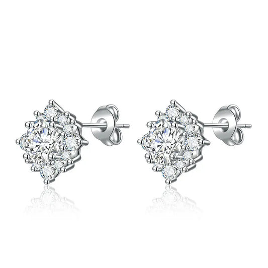 Boucles d'Oreilles Puces Fleur Simple Moissanite Argent Sterling - BMYANY