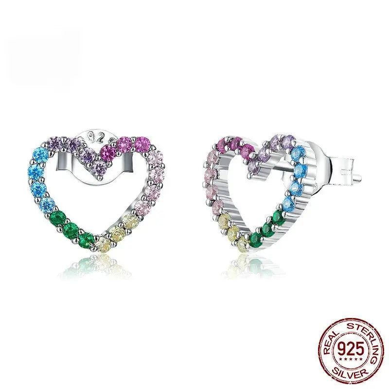 Boucles d’oreilles en argent sterling S925 couleur en forme de cœur - BMYANY