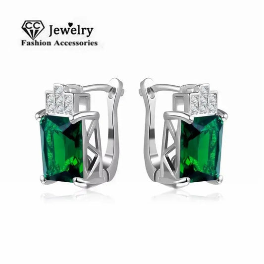 Boucles d'oreilles à tige en pierre verte argentée pour femme - BMYANY