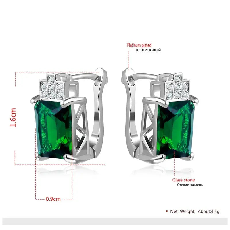 Boucles d'oreilles à tige en pierre verte argentée pour femme - BMYANY