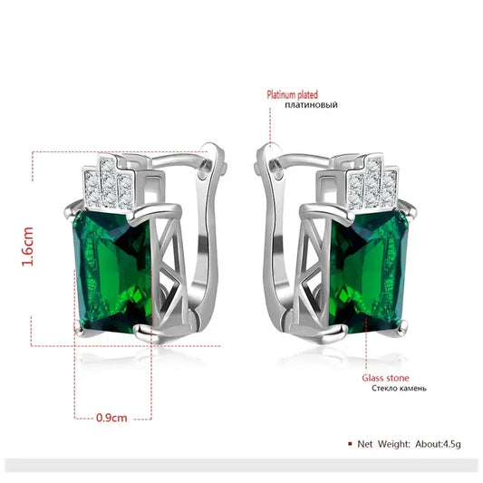 Boucles d'oreilles à tige en pierre verte argentée pour femme - BMYANY
