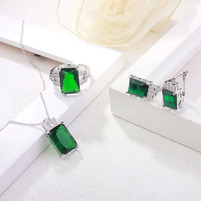 Boucles d'oreilles à tige en pierre verte argentée pour femme - BMYANY