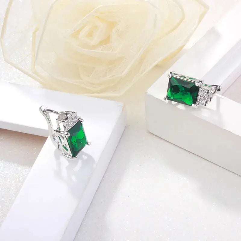 Boucles d'oreilles à tige en pierre verte argentée pour femme - BMYANY