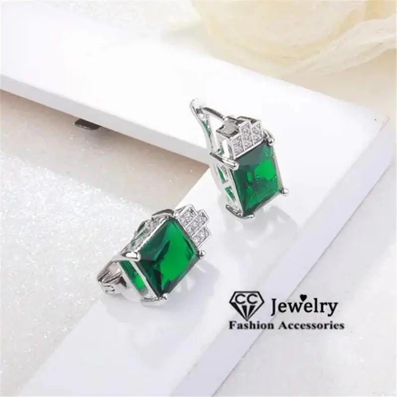Boucles d'oreilles à tige en pierre verte argentée pour femme - BMYANY
