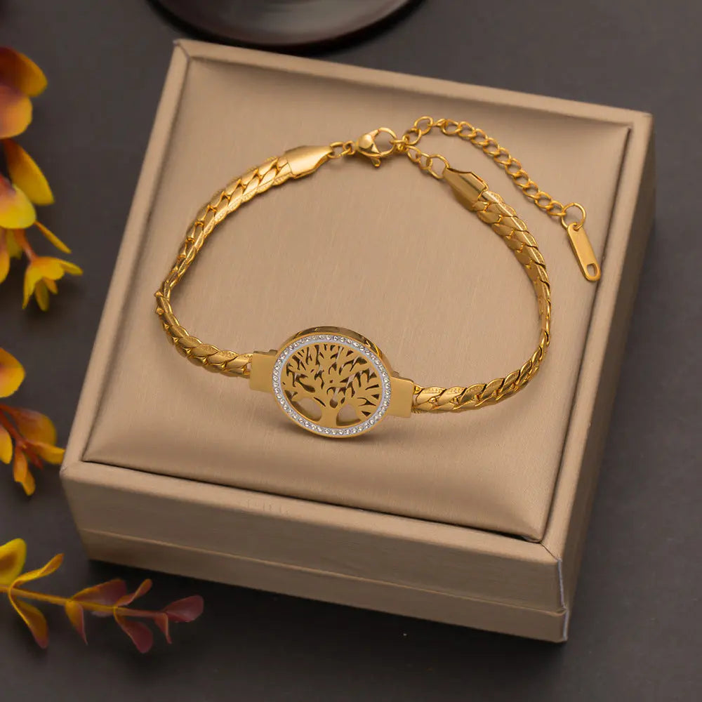 Bracelet Acier Inoxydable Écailles Fleurs Arbre Chance - Design Participation - BMYANY
