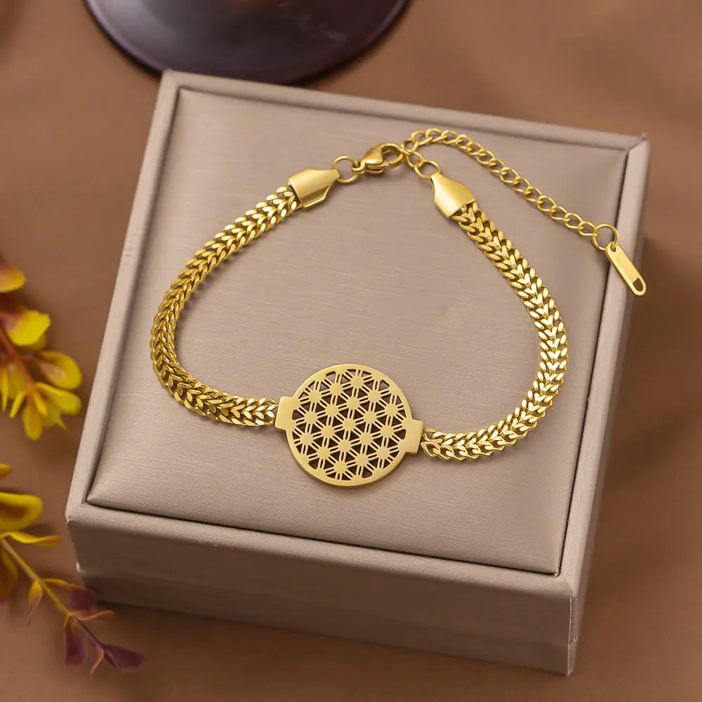 Bracelet Acier Inoxydable Écailles Fleurs Arbre Chance - Design Participation - BMYANY
