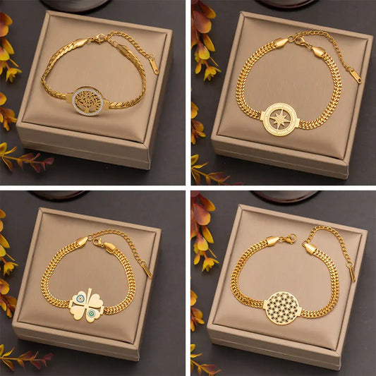 Bracelet Acier Inoxydable Écailles Fleurs Arbre Chance - Design Participation - BMYANY