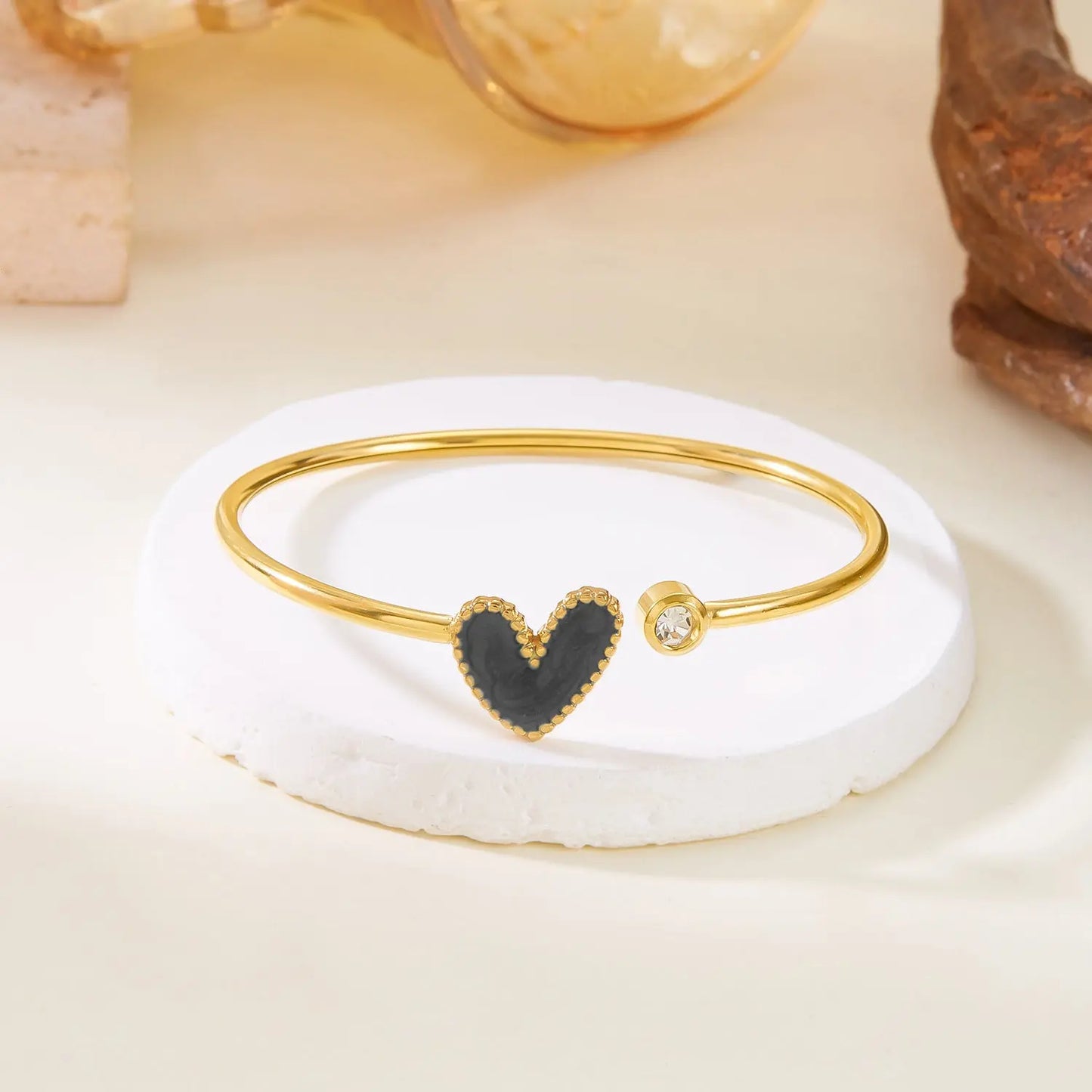 Bracelet Cœur Ajouré Émaillé avec Diamants Femme - BMYANY