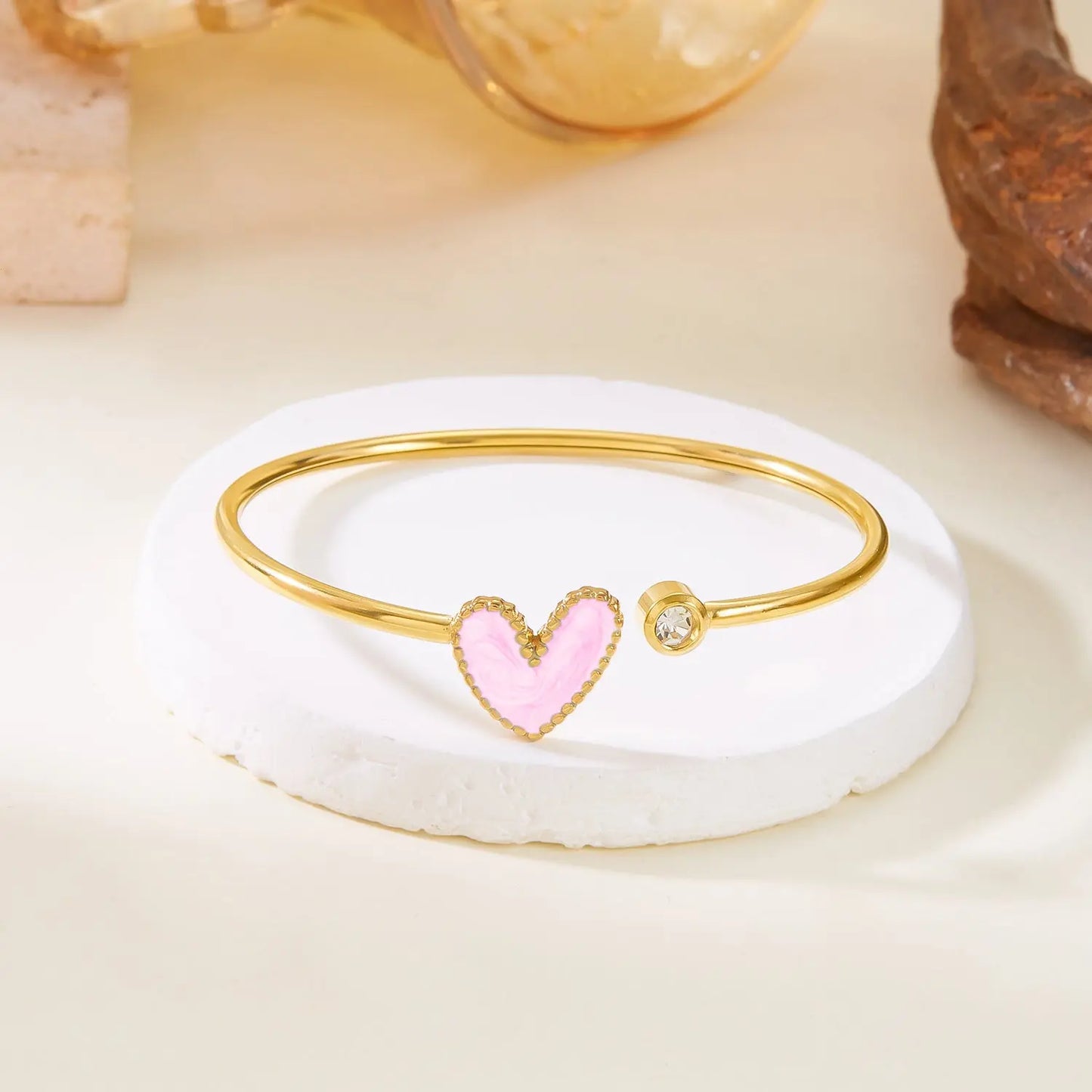 Bracelet Cœur Ajouré Émaillé avec Diamants Femme - BMYANY