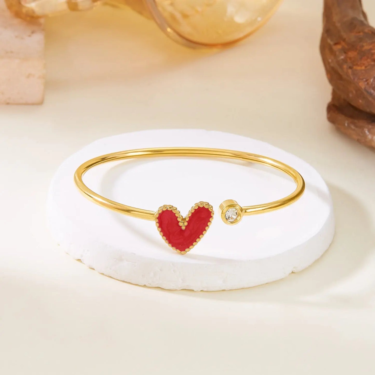 Bracelet Cœur Ajouré Émaillé avec Diamants Femme - BMYANY
