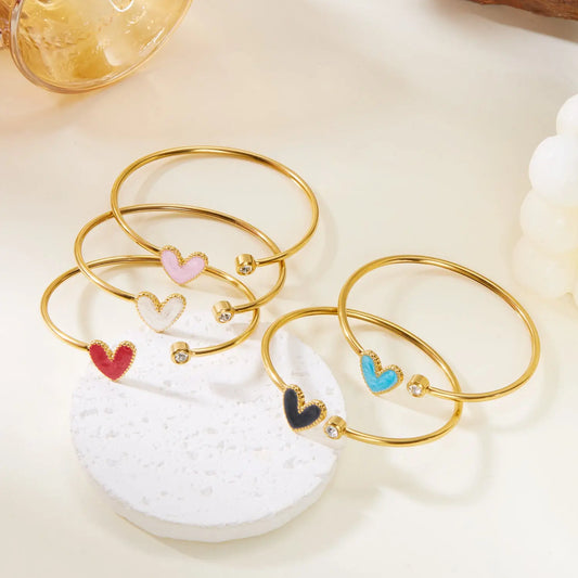 Bracelet Cœur Ajouré Émaillé avec Diamants Femme - BMYANY