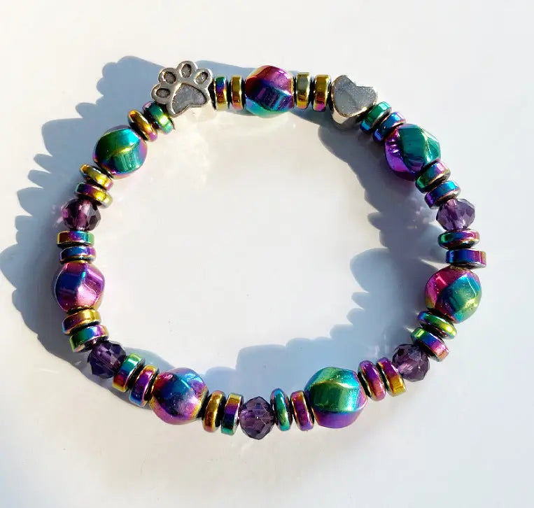 Bracelet Chaîne Pierres Colorées Tissé Main avec Fermoir Magnétique - BMYANY