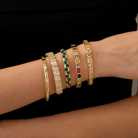 Bracelet Femme  Rétro Zirconium Coloré Plaqué Or 14K - Style Vintage - BMYANY