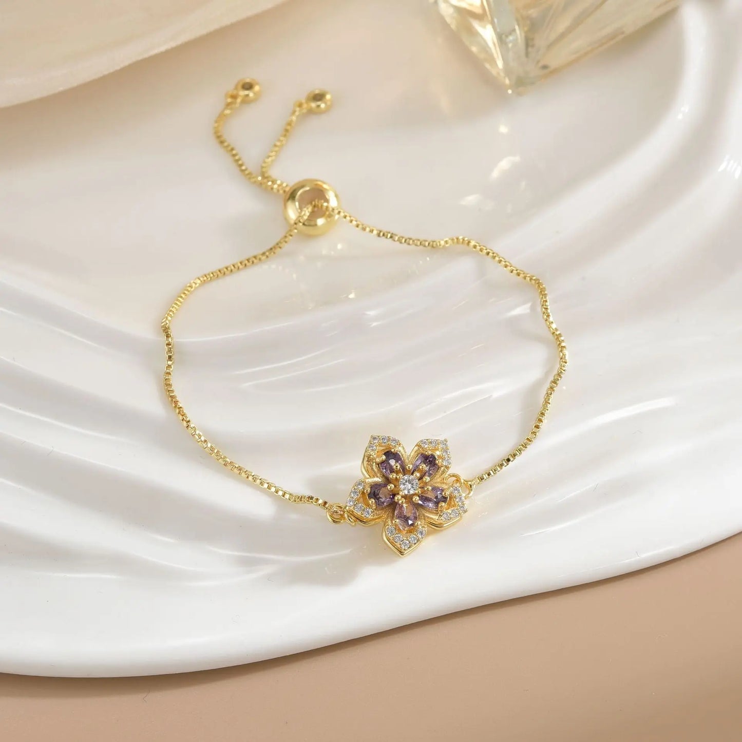 Bracelet Rotatif Floral Femme Plaqué Or - Cuivre Pur Design Élégant - BMYANY