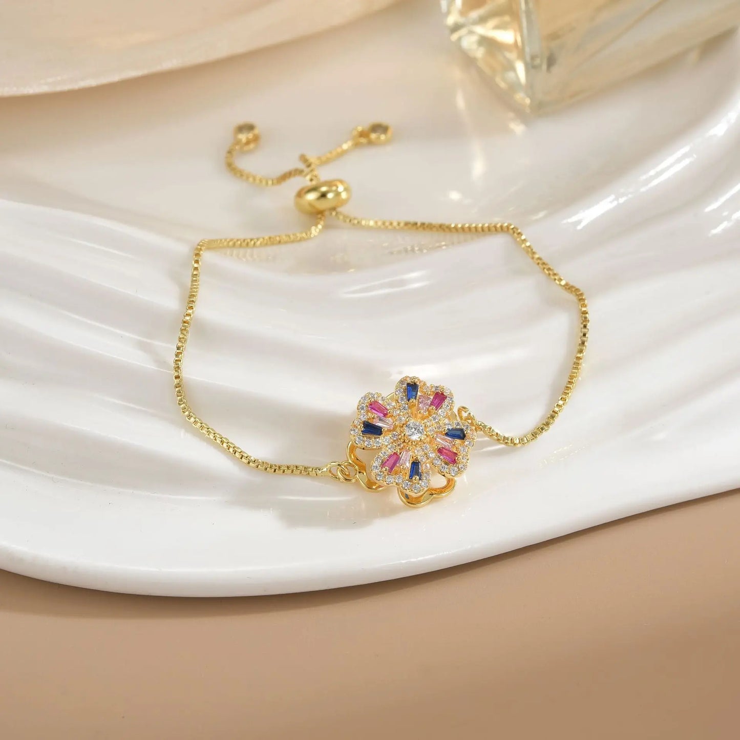 Bracelet Rotatif Floral Femme Plaqué Or - Cuivre Pur Design Élégant - BMYANY