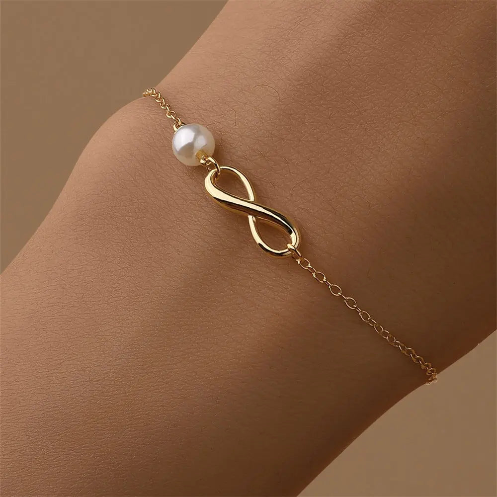 Bracelet argenté Femme Sterling Infini Perles - Élégance Intemporelle - BMYANY