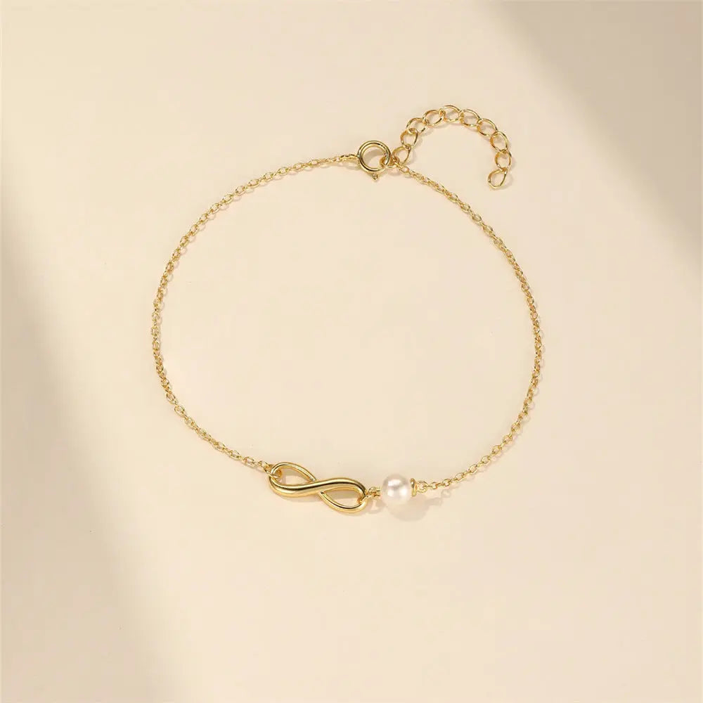Bracelet argenté Femme Sterling Infini Perles - Élégance Intemporelle - BMYANY