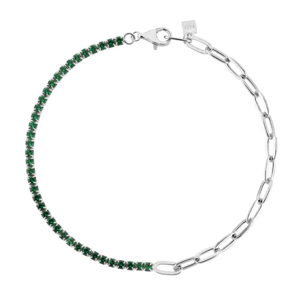 Bracelet d’argent sterling S925 Diamants et Pierre Verte - BMYANY