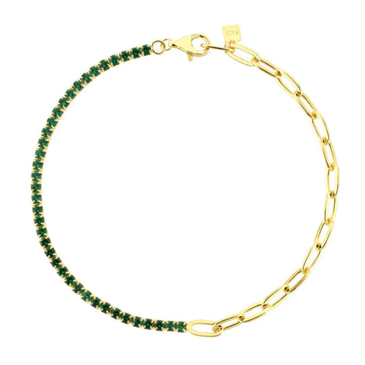 Bracelet d’argent sterling S925 Diamants et Pierre Verte - BMYANY