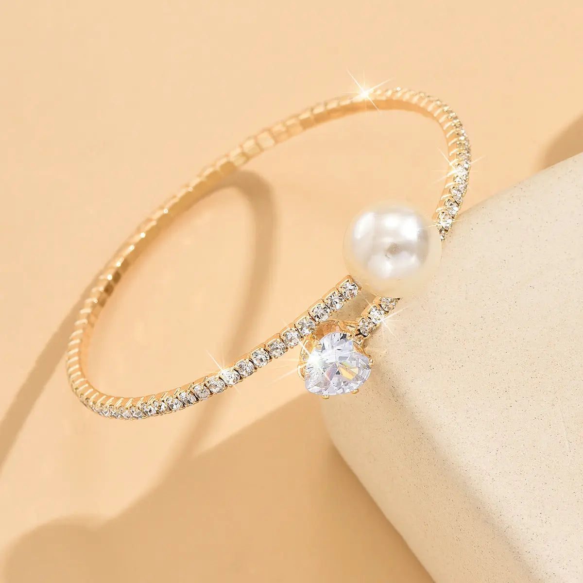 Bracelet élastique Cœur Perles et Diamants pour Femme - BMYANY