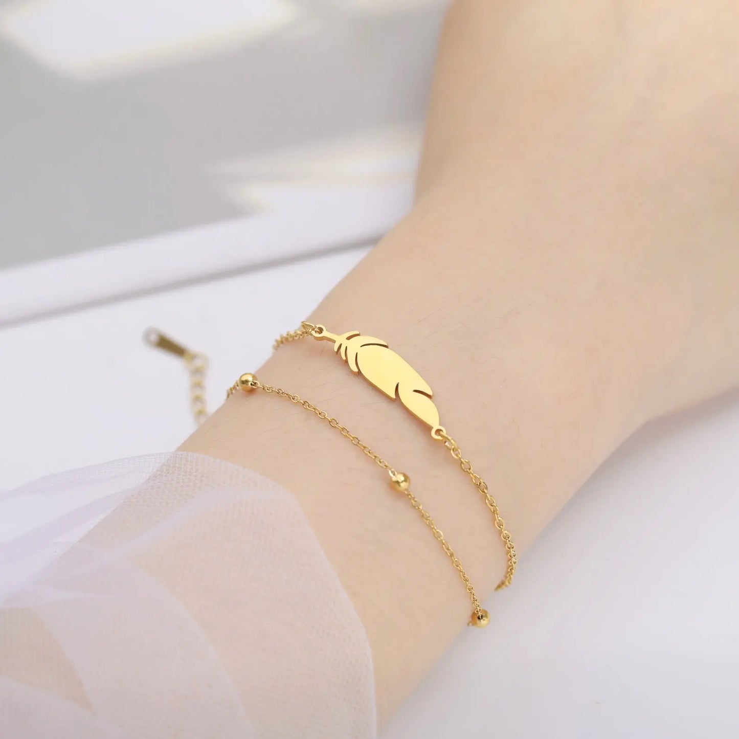 Bracelet simple et tendance en acier inoxydable à double couche - BMYANY