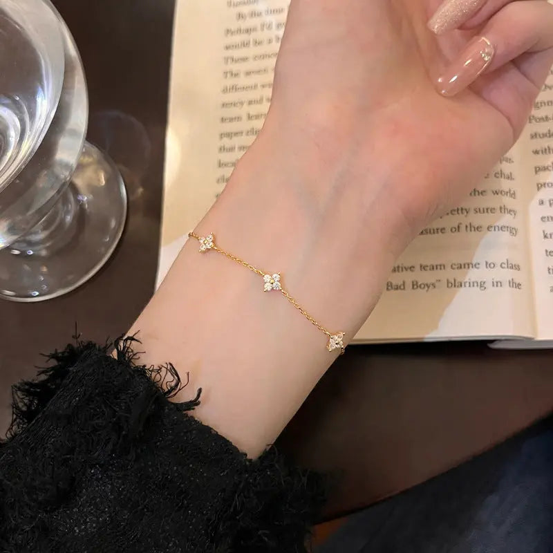 Bracelet trèfle en argent sterling S925 pour femme, simple et zircon - BMYANY