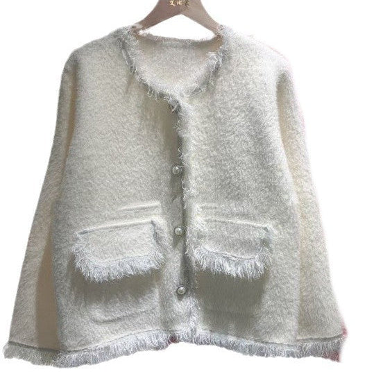 Cardigan Femme Ample à Décolleté en V à Pompons Rétro - BMYANY