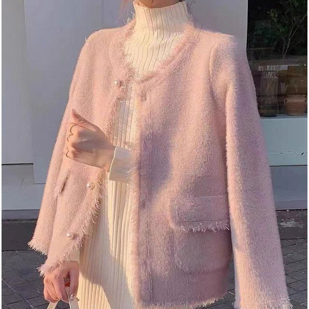 Cardigan Femme Ample à Décolleté en V à Pompons Rétro - BMYANY