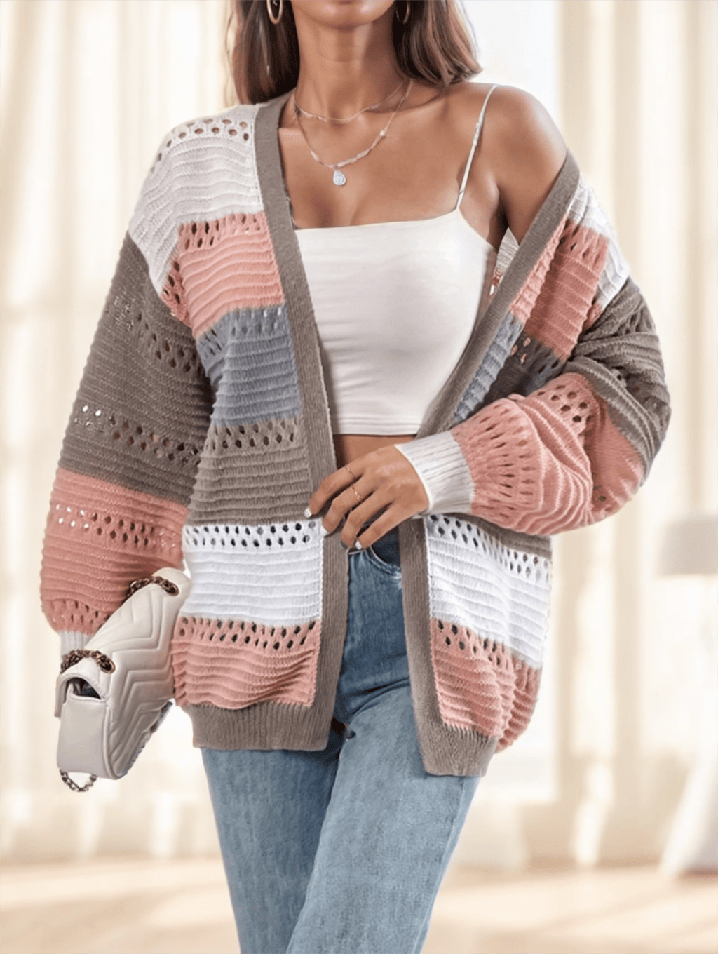 Cardigan Femme Rayé Multicolore - Style Moderne - BMYANY