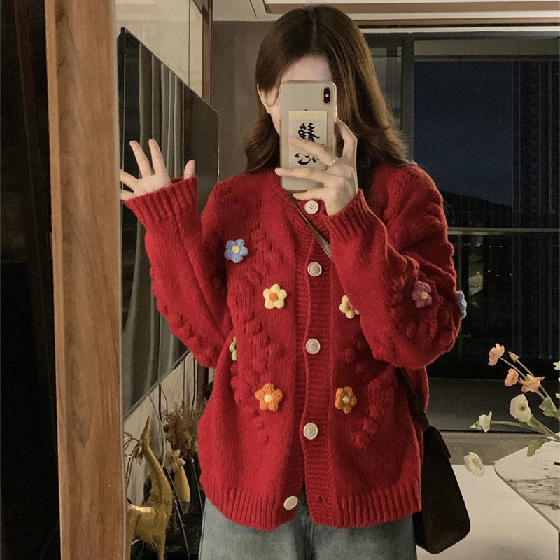 Cardigan femme style girly motif fleurs - pull manches longues polyvalent - BMYANY