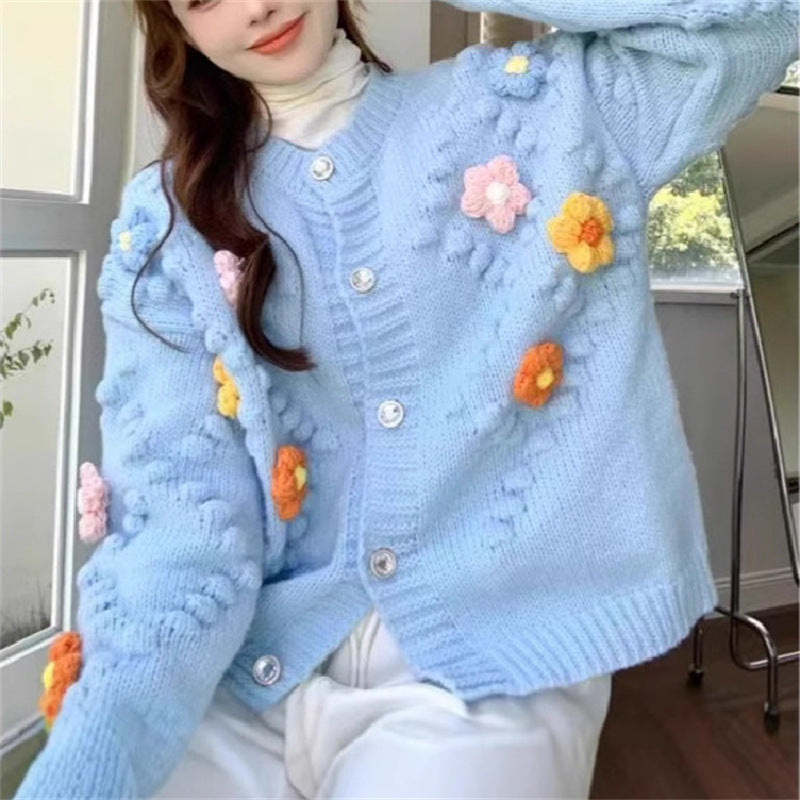 Cardigan femme style girly motif fleurs - pull manches longues polyvalent - BMYANY