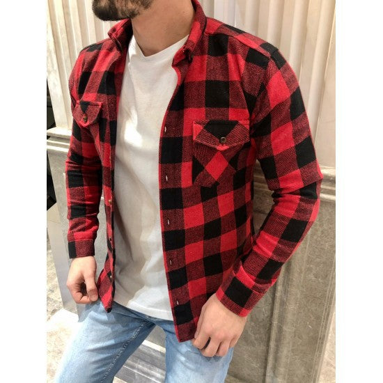 Chemise Carreaux Manches Longues Poches Col Rabattu Homme Automne - BMYANY