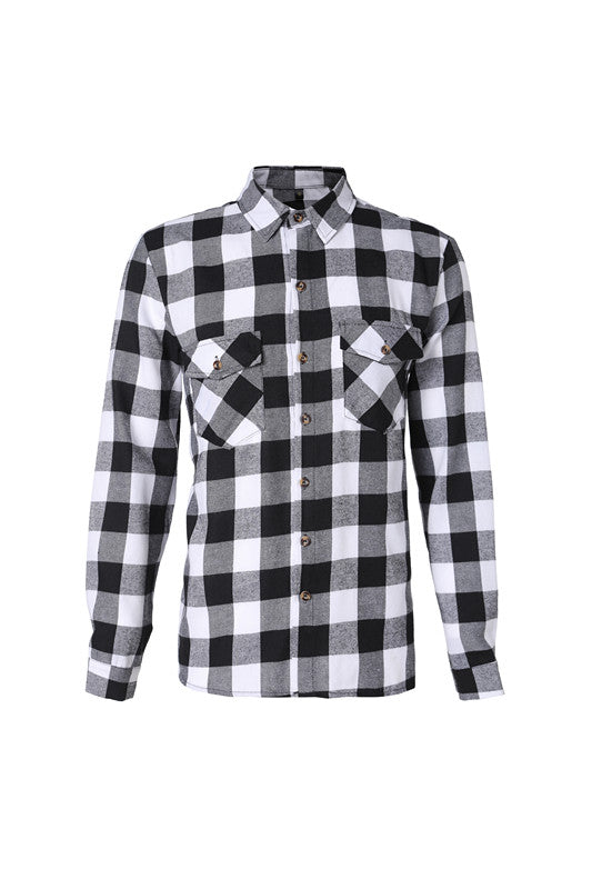 Chemise à Carreaux Manches Longues avec Poches Col Revers pour Homme - BMYANY