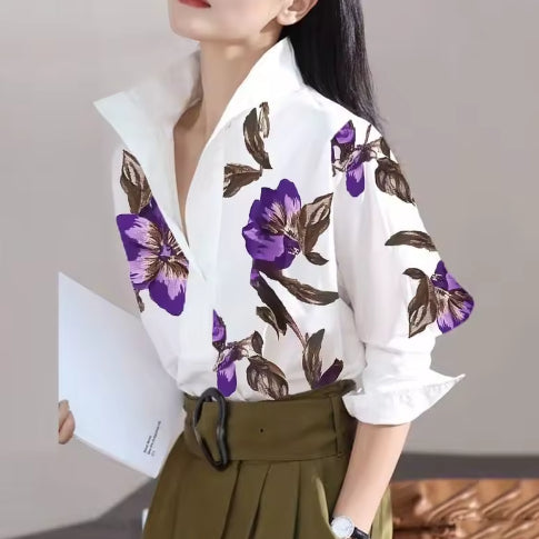 Chemise Col Montant Manches Longues Imprimé Ample - BMYANY